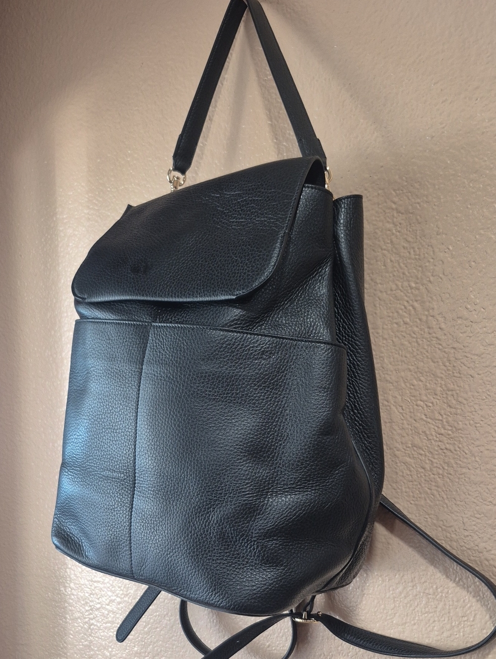 Black Pebbled Leather Backpack Tote - Everyday Convertible Bag